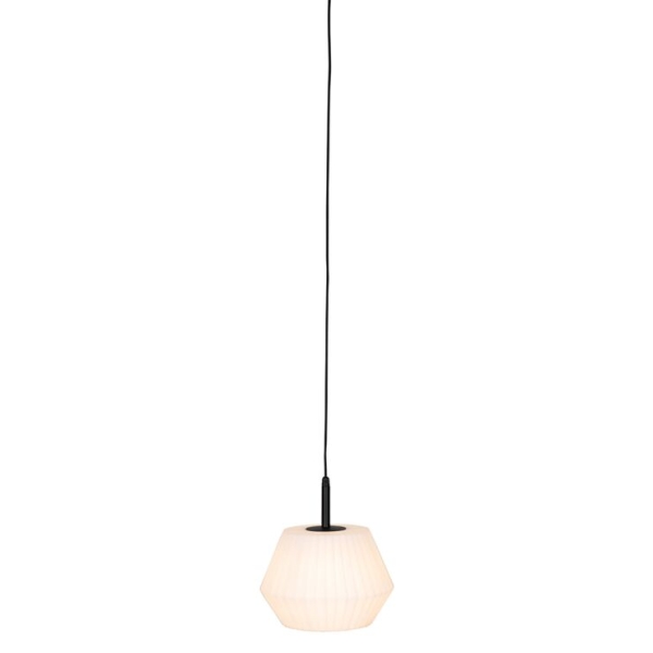 Moderne buiten hanglamp zwart met witte kap 33 cm ip44 - robbert