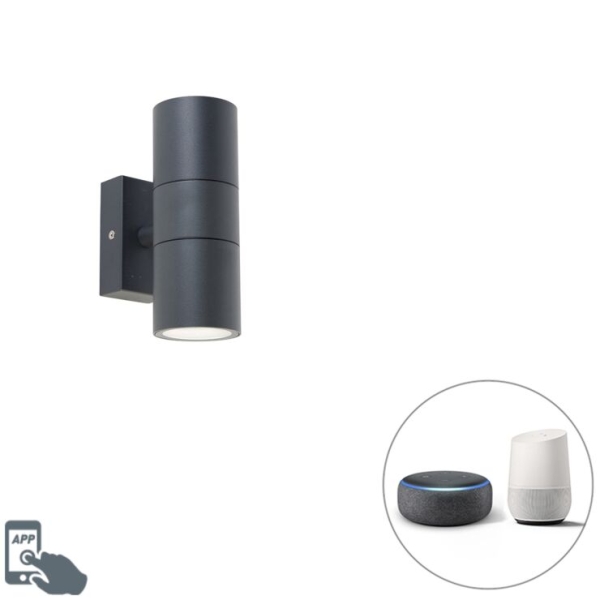 Smart buiten wandlamp donkergrijs ip44 incl. 2 wifi gu10 - duo
