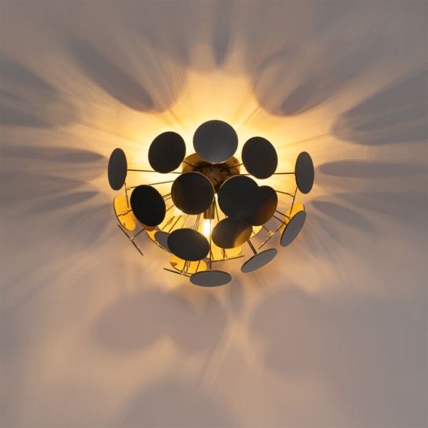 Design plafondlamp zwart met goud 54cm 3-lichts - cerchio