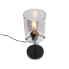 Design tafellamp zwart met smoke glas op standaard - dome