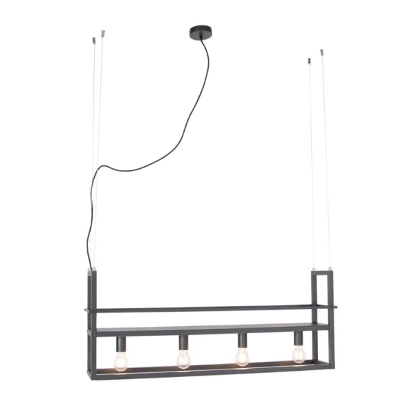 Industriële hanglamp zwart met 4-lichts rek - cage rack