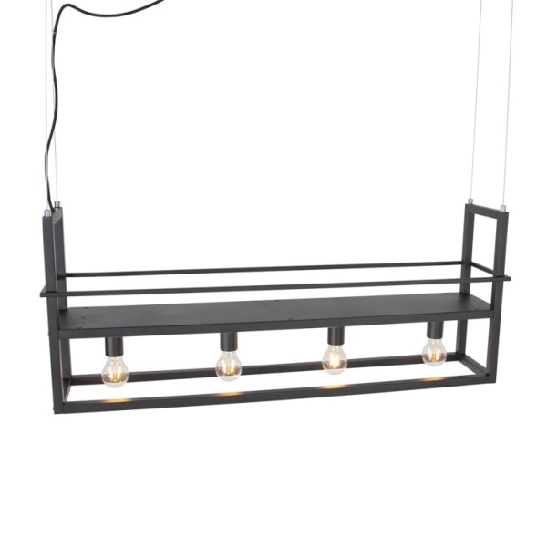 Industriële hanglamp zwart met 4-lichts rek - cage rack