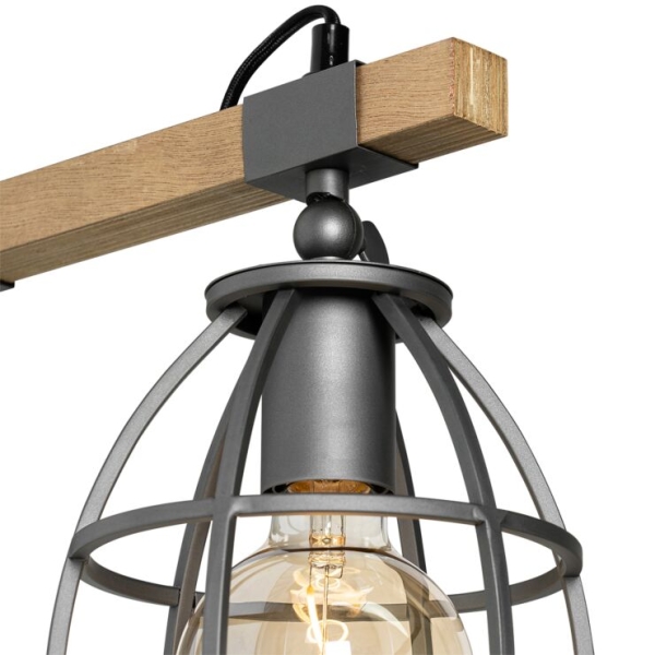 Industriële wandlamp zwart en hout verstelbaar - arthur