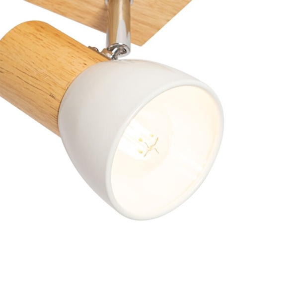 Plafondspot hout met wit verstelbaar 4-lichts - thorin