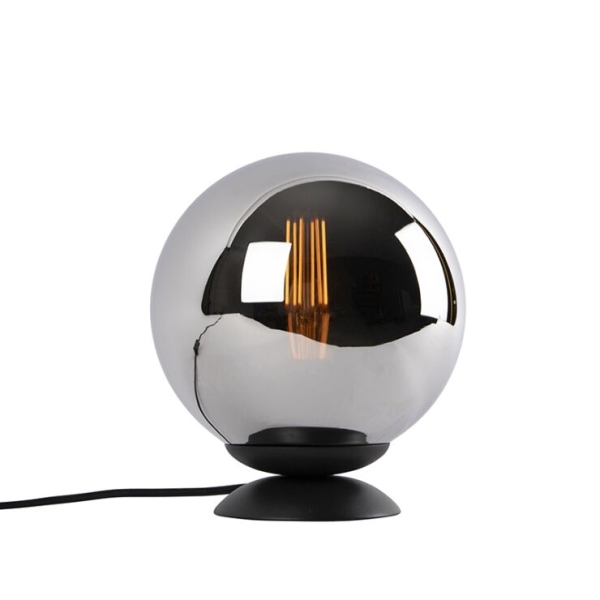 Art deco tafellamp zwart met smoke glas - pallon