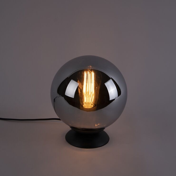 Art deco tafellamp zwart met smoke glas - pallon
