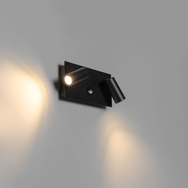Buiten wandlamp zwart incl. Led 2-lichts bewegingssensor- simon