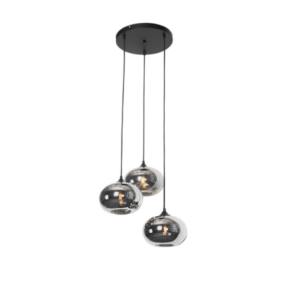 Smart hanglamp zwart met smoke glas incl. 3 wifi p45 - busa