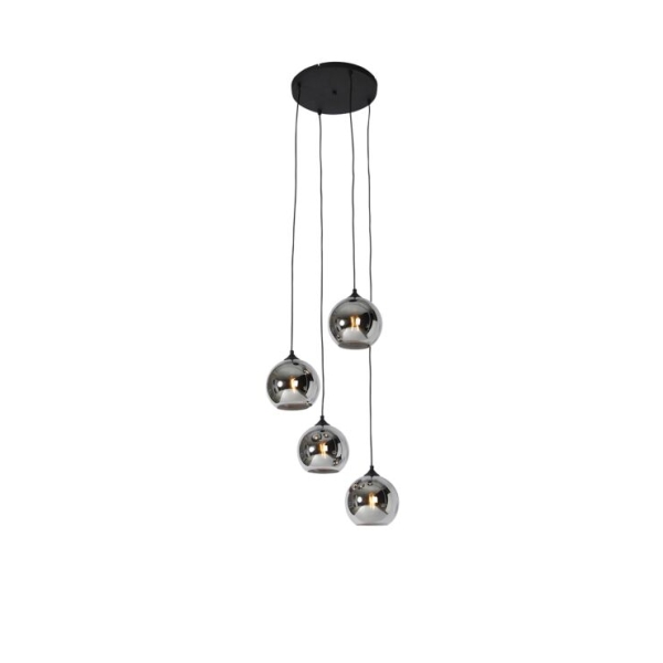 Smart hanglamp zwart met smoke glas incl. 4 wifi a60 - wallace