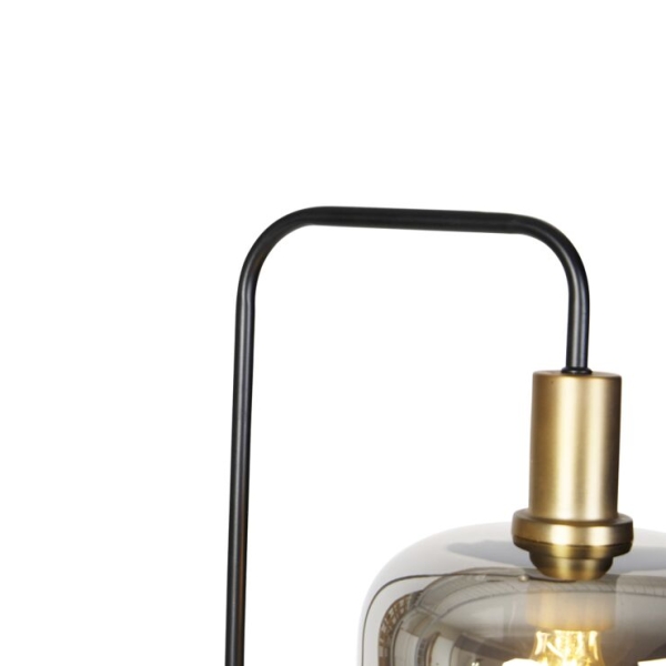 Smart vloerlamp zwart met goud en smoke glas incl. Wifi a60 - zuzanna
