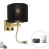 Smart wandlamp goud met usb en zwarte kap incl. Wifi a60 - brescia