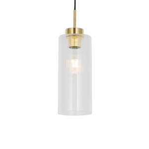 Art Deco hanglamp goud met glas - Laura