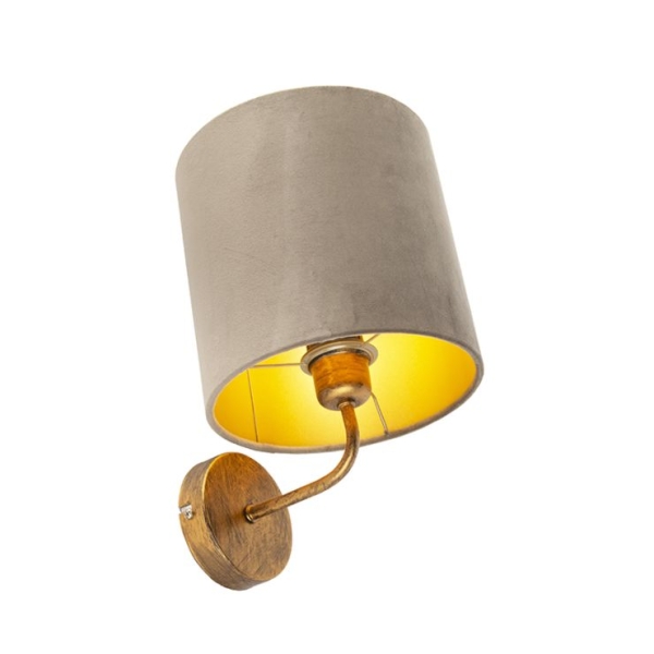 Vintage wandlamp goud met taupe velours kap - matt