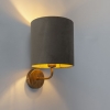 Vintage wandlamp goud met taupe velours kap - matt