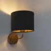 Vintage wandlamp goud met zwarte velours kap - matt