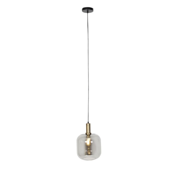 Smart hanglamp zwart met goud en smoke glas incl. Wifi g95 - zuzanna