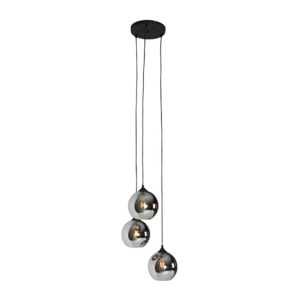 Smart hanglamp zwart met smoke glas incl. 3 wifi a60 - wallace