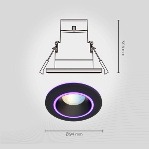 Calex Smart Halo inbouw-downlight CCT RGB zwart