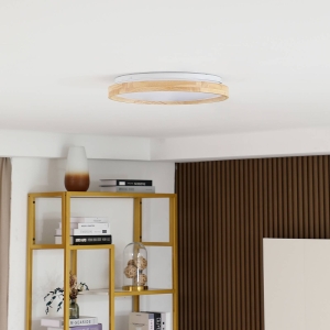 Lindby Smart LED plafondlamp Mirren hout Ø39