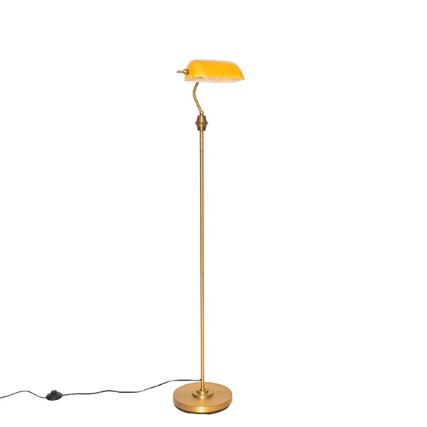 Klassieke notaris vloerlamp brons met amber glas banker 14