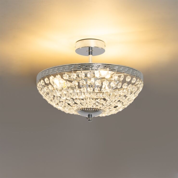 Klassieke plafondlamp staal met kristal 3-lichts - mondrian