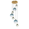 Art deco hanglamp messing met blauw glas rond 7-lichts - sandra