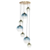 Art deco hanglamp messing met blauw glas rond 7-lichts - sandra