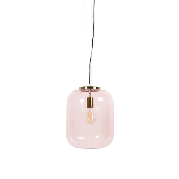 Art deco hanglamp messing met roze glas bliss 14