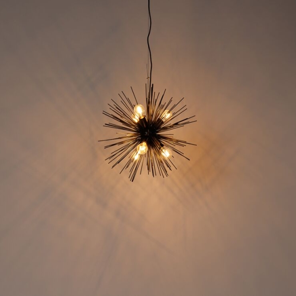 Art deco hanglamp zwart 6 lichts broom 14