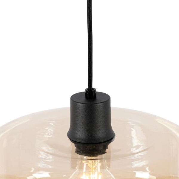 Art deco hanglamp zwart met amber glas - bizle