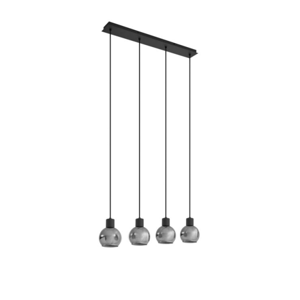 Art deco hanglamp zwart met smoke glas langwerpig 4-lichts - vidro