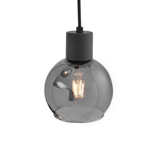 Art deco hanglamp zwart met smoke glas rond 3-lichts - vidro