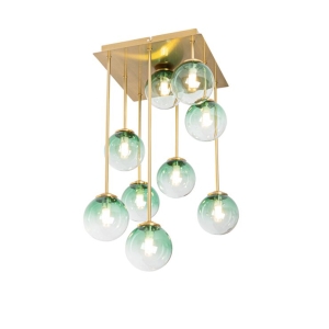Art Deco plafondlamp goud met groen glas 9-lichts - Athens