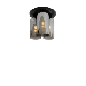 Art Deco plafondlamp zwart met smoke glas 3-lichts - Laura