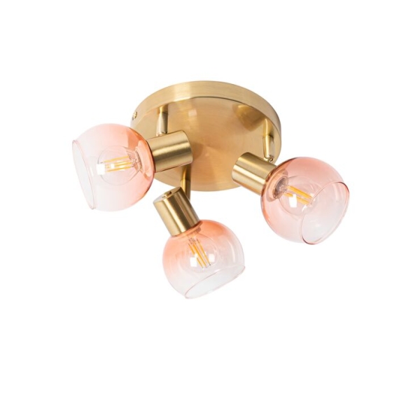 Art deco plafondspot goud met roze glas 3-lichts - vidro