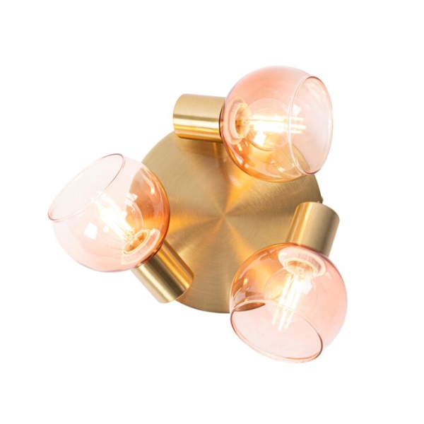 Art deco plafondspot goud met roze glas 3-lichts - vidro