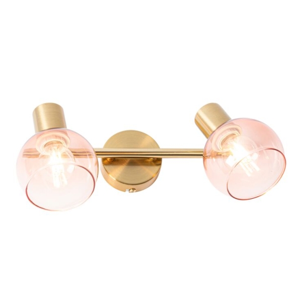 Art deco spot goud met roze glas 2-lichts - vidro