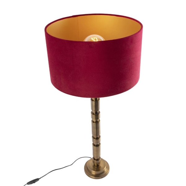Art deco tafellamp brons 35 cm velours kap rood - torre