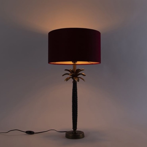 Art deco tafellamp brons met velours rode kap 35 cm - areka