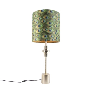 Art Deco tafellamp goud velours kap pauw dessin 40 cm - Diverso