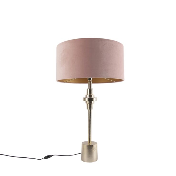 Art deco tafellamp goud velours kap roze 50 cm - diverso