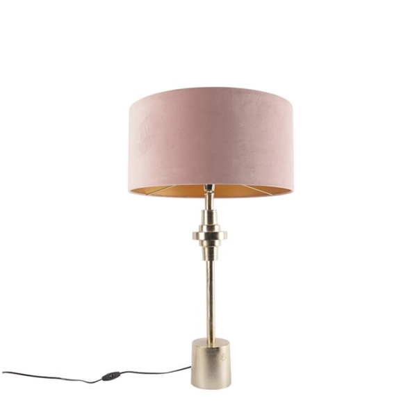 Art deco tafellamp goud velours kap roze 50 cm - diverso