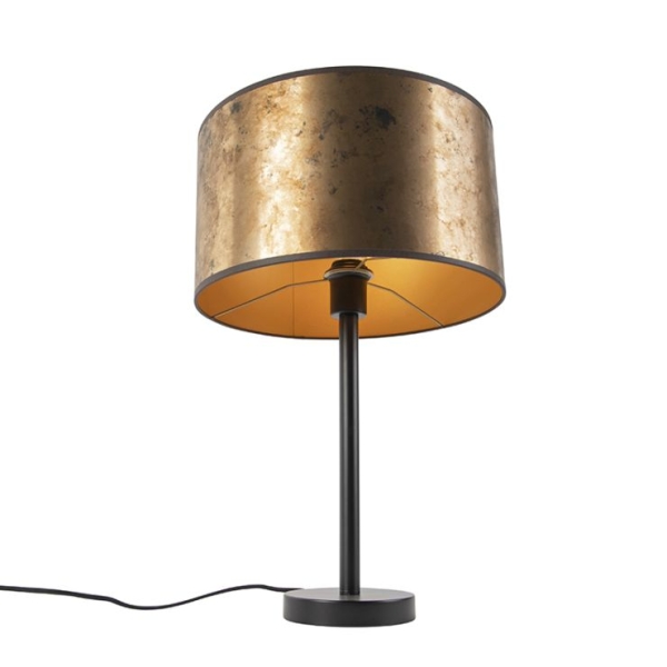 Art deco tafellamp zwart met oud bronzen kap 35 cm - simplo