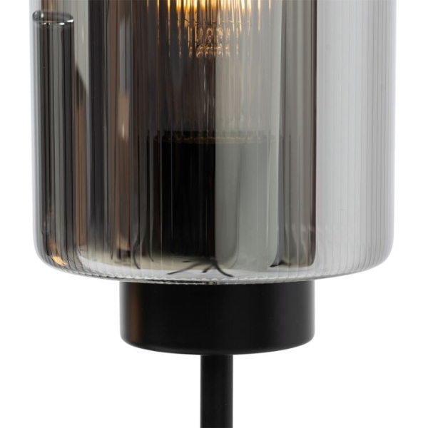 Art deco tafellamp zwart met smoke glas 2-lichts - laura