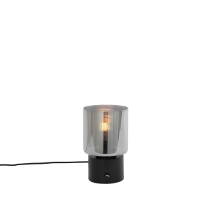 Art Deco tafellamp zwart met smoke glas - Laura