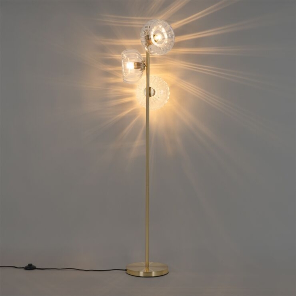 Art deco vloerlamp goud met glas 3-lichts - ayesha