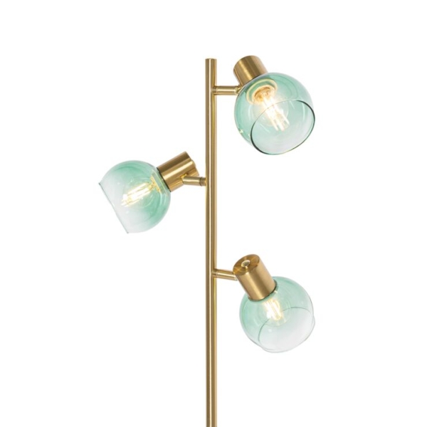 Art deco vloerlamp goud met groen glas 3-lichts - vidro