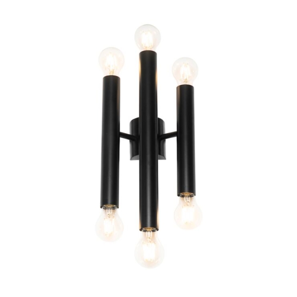 Art deco wandlamp zwart 6-lichts - tubi
