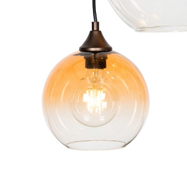 Art deco hanglamp donkerbrons met amber glas 7-lichts - sandra