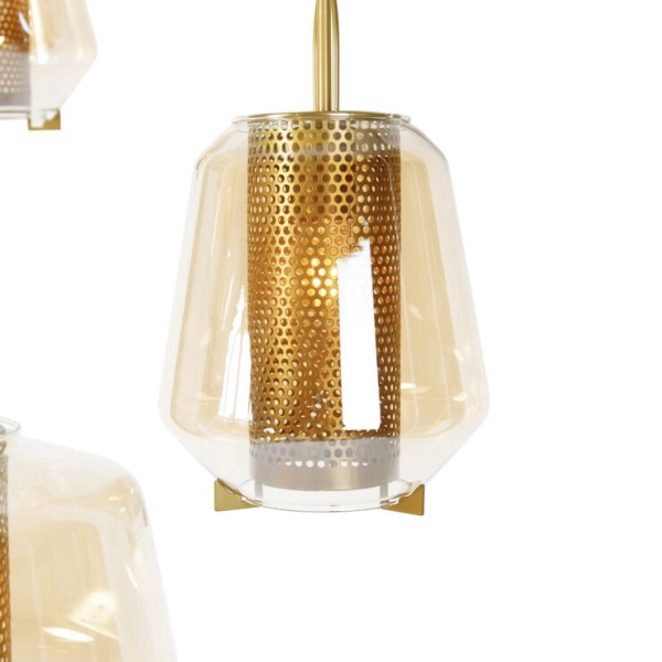Art deco hanglamp goud met amber glas 6-lichts - kevin